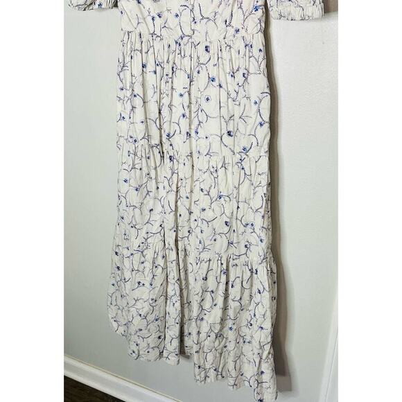 Nicholas Celie White Blue Floral Button Front Print Puff Sleeve Maxi Dress Sz 6 - Picture 5 of 16